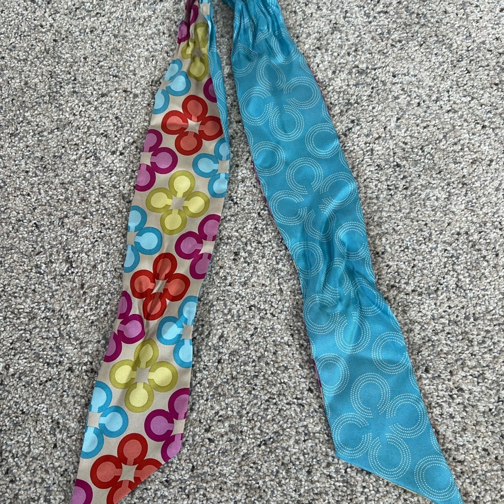 Coach Twilly Reversible Floral & Turquoise Silk Scarf Tie